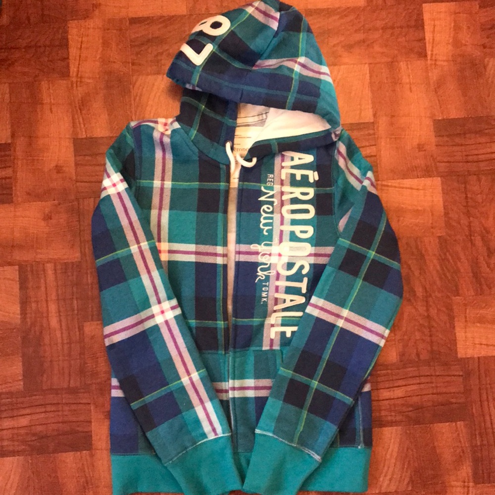 Aeropostale Blue patterned zip-up sz M